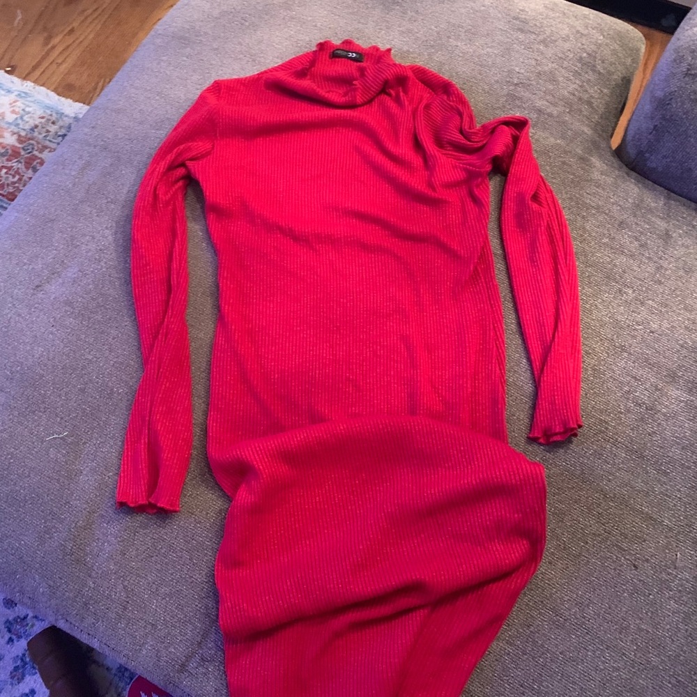Red high neck dress